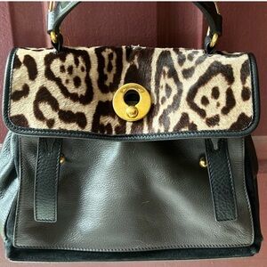 YSL Leopard Print and Black Leather Women's Bag